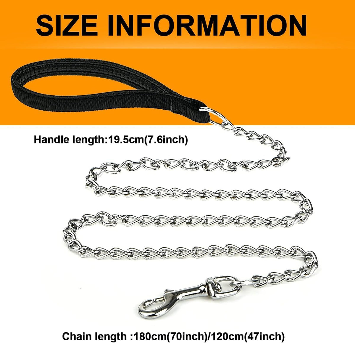 Heavy Duty Metal Dog Leash, 5 FT Chew Proof Pet Leash Chain with Soft Padded Handle for Large & Medium Size Dogs (5 Ftx3 Mm (20-100 Lbs))