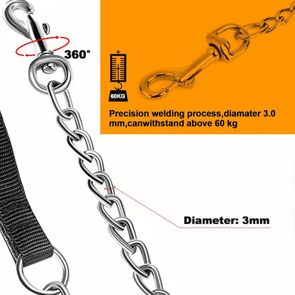 Heavy Duty Metal Dog Leash, 5 FT Chew Proof Pet Leash Chain with Soft Padded Handle for Large & Medium Size Dogs (5 Ftx3 Mm (20-100 Lbs))